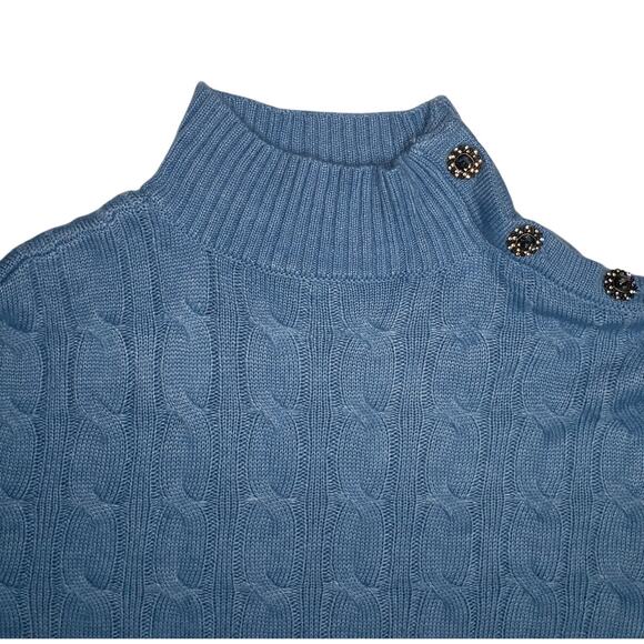 St. Johns Bay PL Bellflower Knit Sweater Blue Ruffle Collar Cozy Fall Fashion - Picture 4 of 10